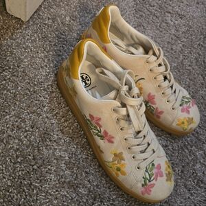 Tory Burch Floral Canvas Sneakers - Yellow and Pink